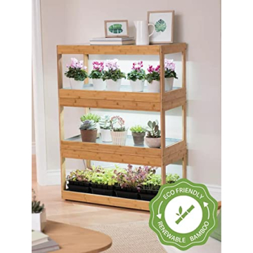 Bamboo LED Grow Light Plant Stand for Optimal Growth