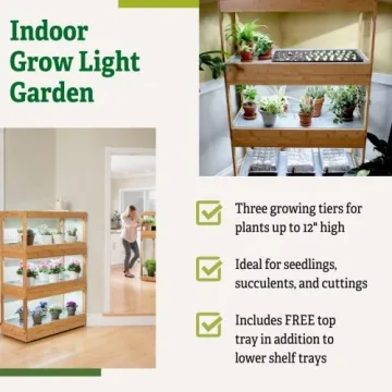 Bamboo LED Grow Light Plant Stand for Optimal Growth