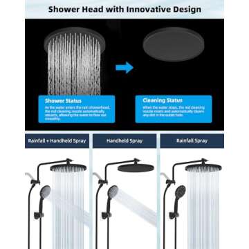 Hibbent Self-cleaning Shower Head, 10'' High Pressure Rainfall Shower Head/Handheld Showerhead Combo with 12'' Adjustable Shower Extension Arm, 7-Spray, 71'' Hose, Showerhead Holder, Oil-Rubbed Bronze