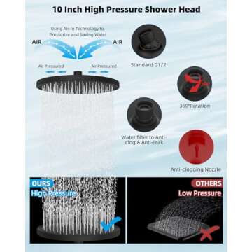 Hibbent Self-cleaning Shower Head, 10'' High Pressure Rainfall Shower Head/Handheld Showerhead Combo with 12'' Adjustable Shower Extension Arm, 7-Spray, 71'' Hose, Showerhead Holder, Oil-Rubbed Bronze