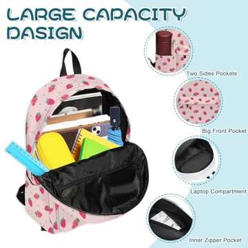 Okiretin 3PCS Girls Boys Backpack, Kids School Backpack with Lunch Box Pencil Case Set, Cute Strawberry Backpack for Girls Teens, 17" Schoolbag Bookbag for Elementary Middle High School Students