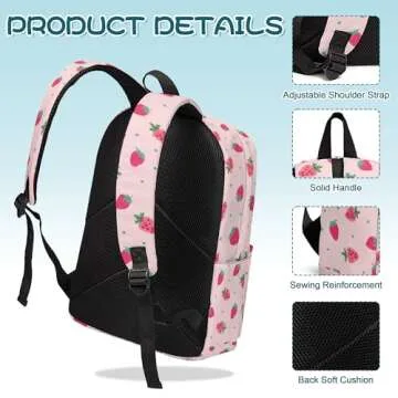 Okiretin 3PCS Girls Boys Backpack, Kids School Backpack with Lunch Box Pencil Case Set, Cute Strawberry Backpack for Girls Teens, 17" Schoolbag Bookbag for Elementary Middle High School Students