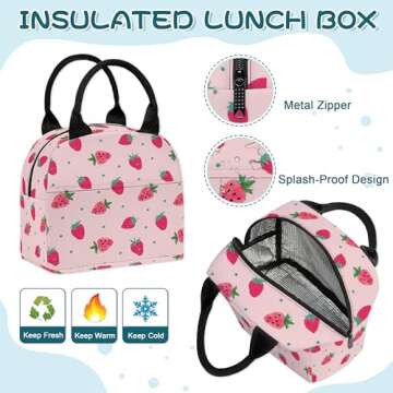 Okiretin 3PCS Girls Boys Backpack, Kids School Backpack with Lunch Box Pencil Case Set, Cute Strawberry Backpack for Girls Teens, 17" Schoolbag Bookbag for Elementary Middle High School Students