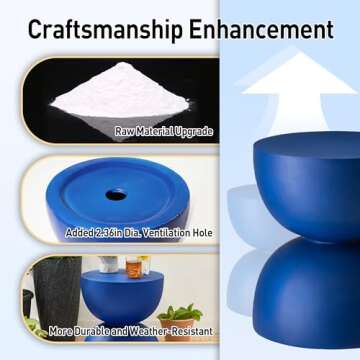 Glitzhome Modern Decorative Garden Stool, 17.75" H Heavy Duty Patio Sturdy Faux Terrazzo Accent Stool Side Table Planter Stand for Indoor Outdoor, Cobalt Blue