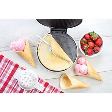Waffle Cone and Bowl Maker for Homemade Ice Cream Cones- Includes Shaper Roller & Bowl Press - Electric Nonstick Waffler Iron Machine for Sundaes & More, DIY Dessert, Unique Gift Treat for Kids Adults