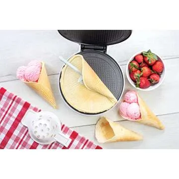 Waffle Cone and Bowl Maker for Homemade Ice Cream Cones- Includes Shaper Roller & Bowl Press - Electric Nonstick Waffler Iron Machine for Sundaes & More, DIY Dessert, Unique Gift Treat for Kids Adults