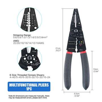 Glarks 8" 10-22 AWG Multifunction Wire Stripper/Crimper/Cutter and 175Pcs Twist Nuts Caps Electrical...