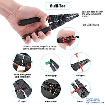 Glarks 8" 10-22 AWG Multifunction Wire Stripper/Crimper/Cutter and 175Pcs Twist Nuts Caps Electrical Wire Connectors Screw Terminals with 5Pcs Electrical Tape Assortment Set