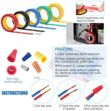 Glarks 8" 10-22 AWG Multifunction Wire Stripper/Crimper/Cutter and 175Pcs Twist Nuts Caps Electrical Wire Connectors Screw Terminals with 5Pcs Electrical Tape Assortment Set