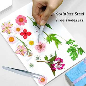 Dried Pressed Flowers for Resin, 60PCS Pink Real Pressed Dried Little Plum Blossom Flower with Forceps for Scrapbooking DIY Candle Decor Jewelry Soap Pendant Crafts Making