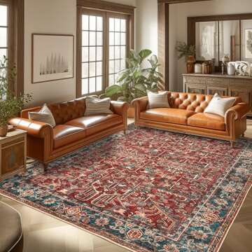 Valenrug Washable Rug 9x12 - Ultra-Thin Antique Collection Area Rug, Stain Resistant Rugs for Living Room Bedroom, Distressed Vintage Rug(Red, 9'x12')