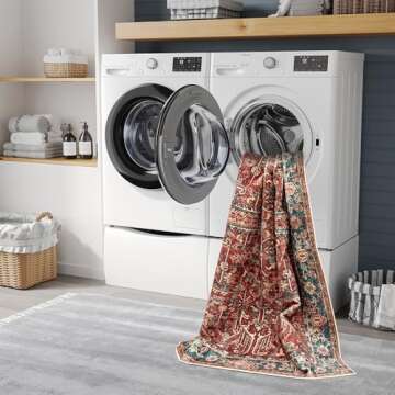 Valenrug Washable Rug 9x12 - Ultra-Thin Antique Collection Area Rug, Stain Resistant Rugs for Living Room Bedroom, Distressed Vintage Rug(Red, 9'x12')