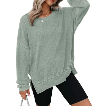 Dokotoo Womens Waffle Knit Oversized Sweatshirt for Women Plus Size Fashion 2024 Long Sleeve Tops Sh...