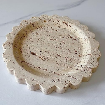 Handcrafted Beige Travertine Marble Tray Elegant Serving Platter