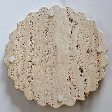 Handcrafted Beige Travertine Marble Tray Elegant Serving Platter