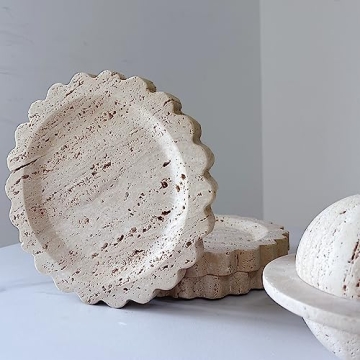 Handcrafted Beige Travertine Marble Tray Elegant Serving Platter