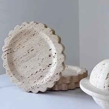 Handcrafted Beige Travertine Marble Tray Elegant Serving Platter