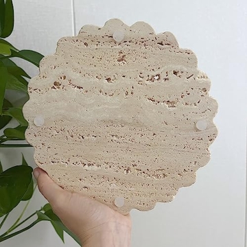 Handcrafted Beige Travertine Marble Tray Elegant Serving Platter