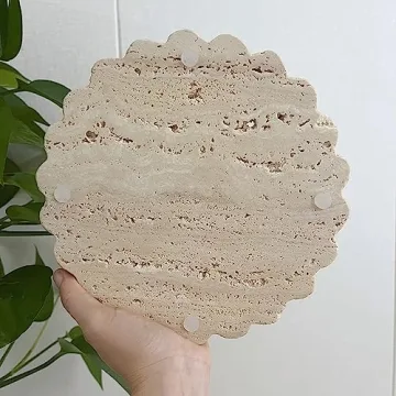 Handcrafted Beige Travertine Marble Tray Elegant Serving Platter
