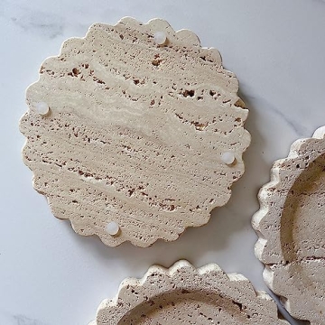 Handcrafted Beige Travertine Marble Tray Elegant Serving Platter