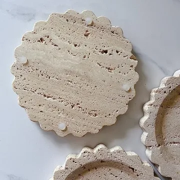 Handcrafted Beige Travertine Marble Tray Elegant Serving Platter