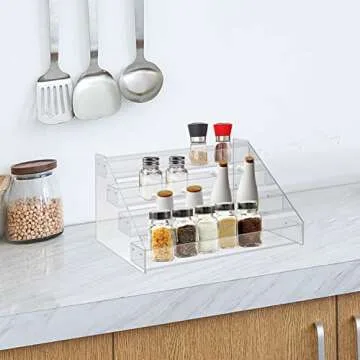 WUIVIUT Spice Rack Organizer For Cabinet, 3 in/Tier Acrylic Tiered Spice Shelf Can Storage Organizer for Kitchen Pantry Countertop