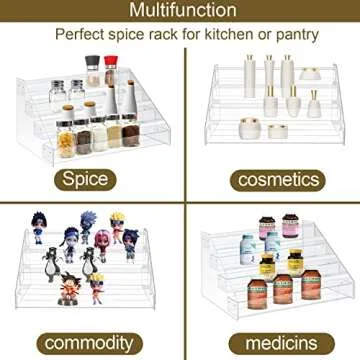 WUIVIUT Spice Rack Organizer For Cabinet, 3 in/Tier Acrylic Tiered Spice Shelf Can Storage Organizer for Kitchen Pantry Countertop