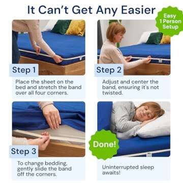 RUBBER HUGGER Medium Size Elastic Sheet Holder Band with 1 Strap for Queen Adjustable Mattresses, Bedroom Accessories, and Bed Accessories - Corner Straps to Secure Bed Sheets