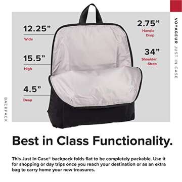 TUMI - Just In Case Foldable Backpack - Lightweight, Compact Travel Backpack - For One Bag Travel - 15.5" X 12.3" X 4.5" - Black