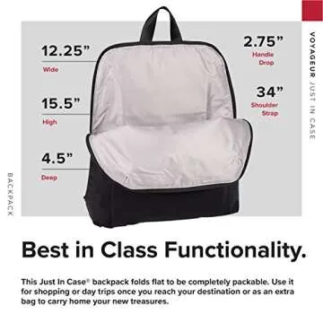 TUMI - Just In Case Foldable Backpack - Lightweight, Compact Travel Backpack - For One Bag Travel - 15.5" X 12.3" X 4.5" - Black