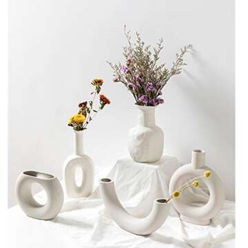 Sunormi Little Gray Ceramic Modern Arts Vases Minimalist Abstraction Flowers Vase Decoration for Living Room Office Home Table