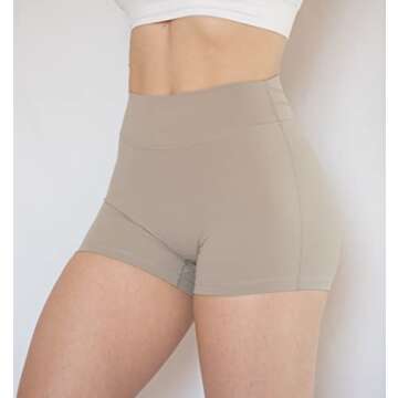 TomTiger Workout Shorts for Women High Waist Gym Fitness Running Yoga Bike Active Exercise Women's Short Tummy Control 3" (M, Mink Grey)