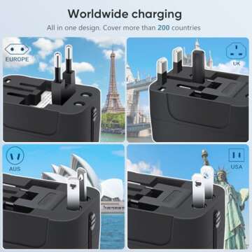 Travel Adapter, Worldwide All in One Universal Travel Adaptor AC Power Plug Adapter Wall Charger wit...