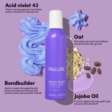 Pallure Bright Blonde Hair Toning Foam Conditioner, Reduces Brassiness And Yellow Tones – For Blon...