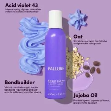 Pallure Bright Blonde Hair Toning Foam Conditioner, Reduces Brassiness And Yellow Tones – For Blon...