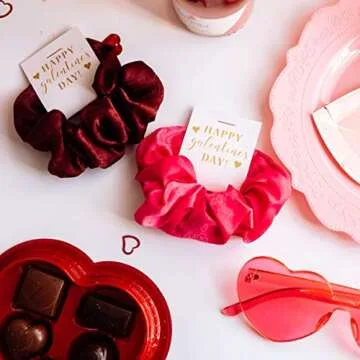 Galentine's Day Hair Scrunchies Party Favors, Unique Galentine Gift for Friends Girls Women, Supplies Decorations (Gold Tone - 5 Pack)