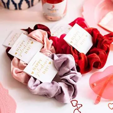 Galentine's Day Hair Scrunchies Party Favors, Unique Galentine Gift for Friends Girls Women, Supplies Decorations (Gold Tone - 5 Pack)