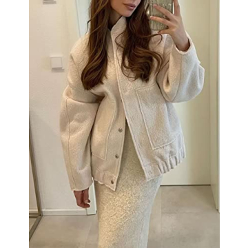 Gihuo Women's Oversized Wool Blend Jacket Stylish Warm