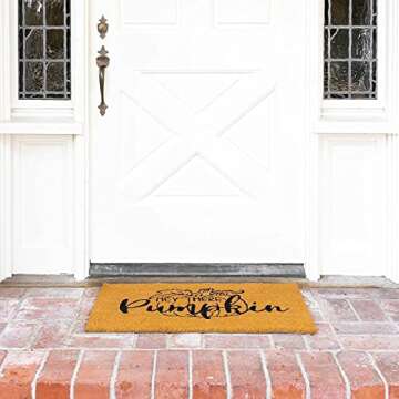 Juvale Natural Coir Welcome Door Mat, Hey There Pumpkin Fall Decor(30 x 17 in)