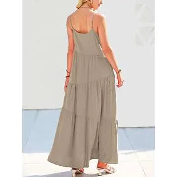 ANRABESS Women Summer Casual Loose Sleeveless Sundress Spaghetti Strap Flowy Boho Linen Beach Vacation Maxi Long Dress Gray X-Large