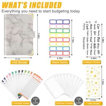 Budget Binder, Budget Binder with Zipper Envelopes, Cash Envelopes for Budgeting, Money Binder, A6 Cash Stuffing envelopes, Budget Planner with Cash Envelopes (Grey)