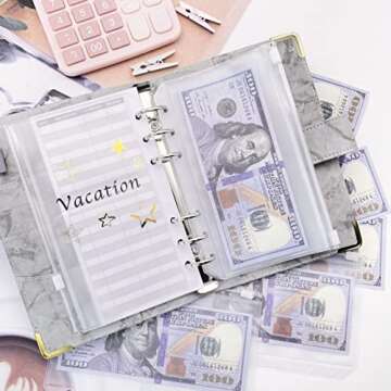 Budget Binder, Budget Binder with Zipper Envelopes, Cash Envelopes for Budgeting, Money Binder, A6 Cash Stuffing envelopes, Budget Planner with Cash Envelopes (Grey)