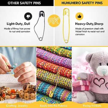630 Pack Safety Pins Assorted, 5 Different Sizes Small and Large Safety Pin for Clothes Pins Sewing, Nickel Plated Steel, Arts and Crafts Supplies (3 Colors)