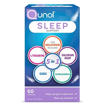 Qunol Sleep Support - 5-in-1 Non-Habit Forming Aid with 5mg Melatonin