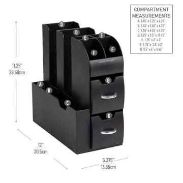 Mind Reader Cup and Condiment Station, Countertop Organizer, Coffee Bar, Kitchen, Stirrers, 5.35"W x 11.25"L x 11.15"H, Black