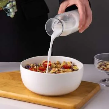 AmorArc Speckled Cereal Bowls Set of 4 for Kitchen, 28oz Large Ceramic Soup Bowls for Cereal Soup Noodle Snacks, Oven,Dishwasher&Microwave Safe Stoneware Bowls with Wavy Rim, Speckled-White