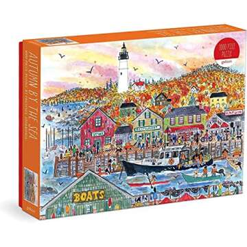 Galison Michael Storrings Autumn by The Sea 1000 Piece Puzzle from Galison - 27" x 20" Beautifully Illustrated Puzzle, Thick & Sturdy Pieces, Perfect Activity for Chilly Fall Weather!