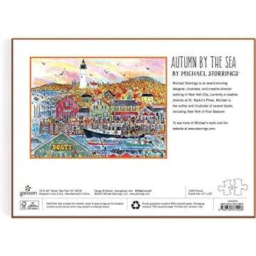 Galison Michael Storrings Autumn by The Sea 1000 Piece Puzzle from Galison - 27" x 20" Beautifully Illustrated Puzzle, Thick & Sturdy Pieces, Perfect Activity for Chilly Fall Weather!