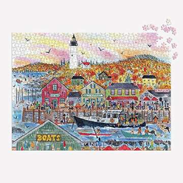 Galison Michael Storrings Autumn by The Sea 1000 Piece Puzzle from Galison - 27" x 20" Beautifully Illustrated Puzzle, Thick & Sturdy Pieces, Perfect Activity for Chilly Fall Weather!