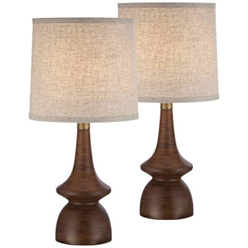 360 Lighting Rexford Mid Century Modern Table Lamps 24" Tall Set of 2 Walnut Brown Faux Wood Off Whi...